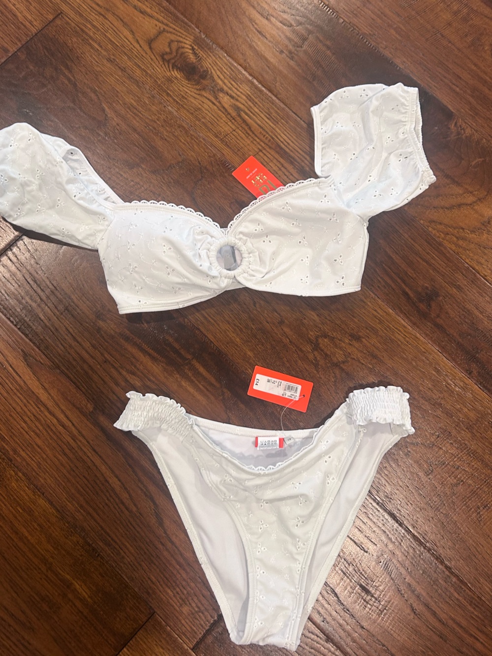 River island eyelet puff sleeve bikini set NWT